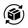 Icon mit Paket und Pfeilen für Rückgabe